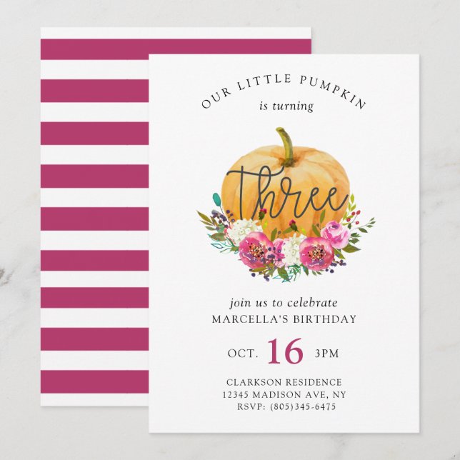 Our Little Pumpkin 3rd Birthday Invitation (Front/Back)
