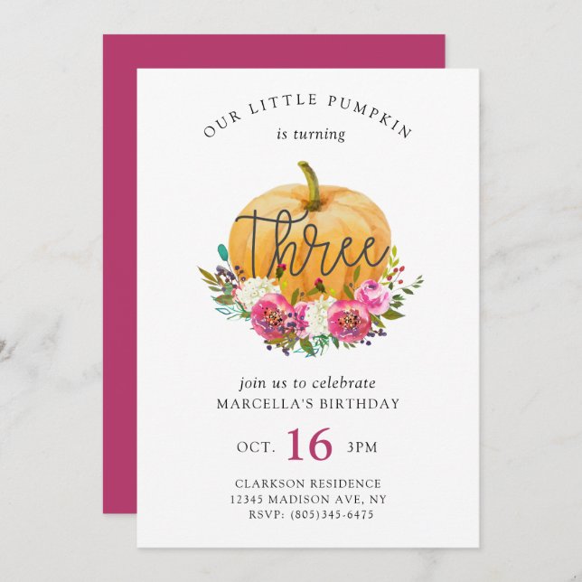 Our Little Pumpkin 3rd Birthday Invitation (Front/Back)