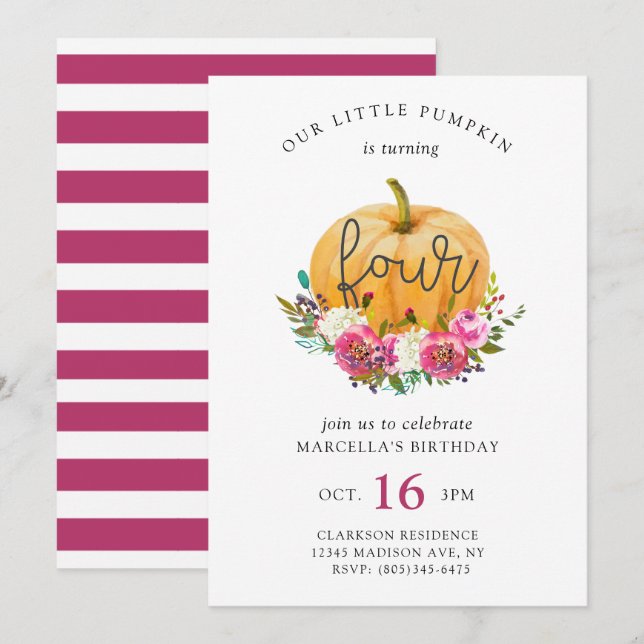 Our Little Pumpkin 4th Birthday Invitation (Front/Back)