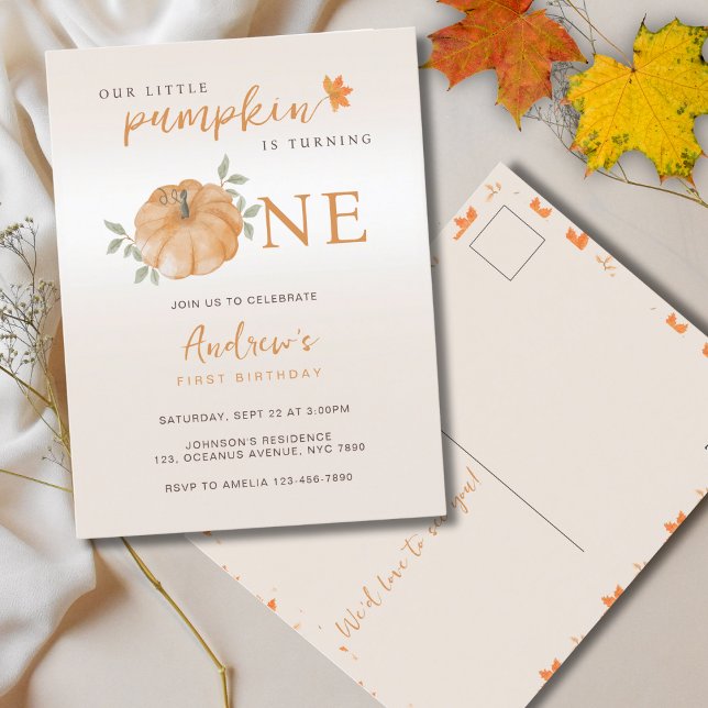 Our Little Pumpkin Autumn Fall 1st Birthday Postcard (Creator Uploaded)