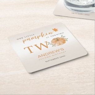 Our Little Pumpkin Autumn Fall 2nd Birthday Square Paper Coaster