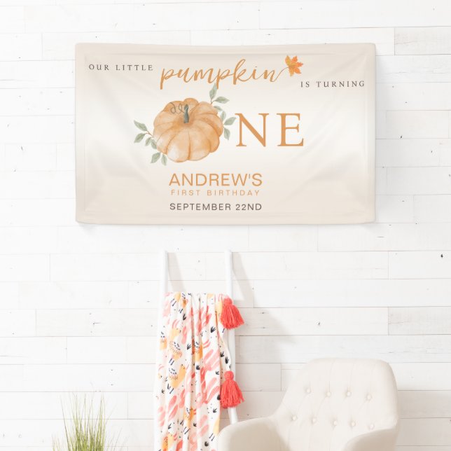 Our Little Pumpkin Autumn Fall First 1st Birthday Banner (Insitu)
