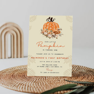 Our Little Pumpkin Autumn Fall Floral 1st Birthday Invitation