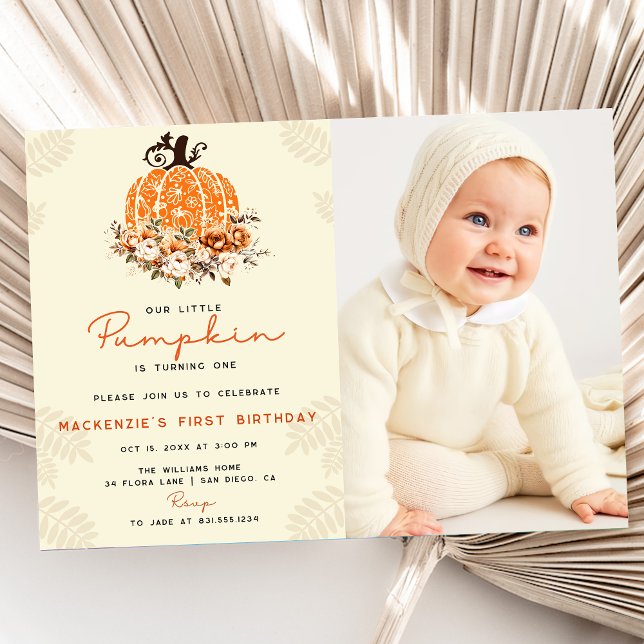 Our Little Pumpkin Autumn Fall Floral 1st Birthday Invitation (Creator Uploaded)