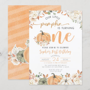 Our Little Pumpkin Autumn Fall Floral 1st Birthday Invitation