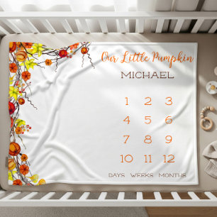 Our Little Pumpkin Autumn Wreath Baby Milestone Sherpa Blanket