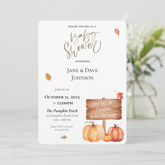 Our Little Pumpkin Baby Shower Invitation (Standing Front)