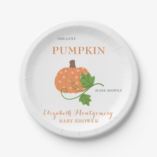 Our Little Pumpkin Baby Shower Invitation Paper Plate (Front)