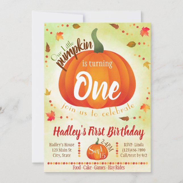 Our Little Pumpkin Birthday Invitation (Front)