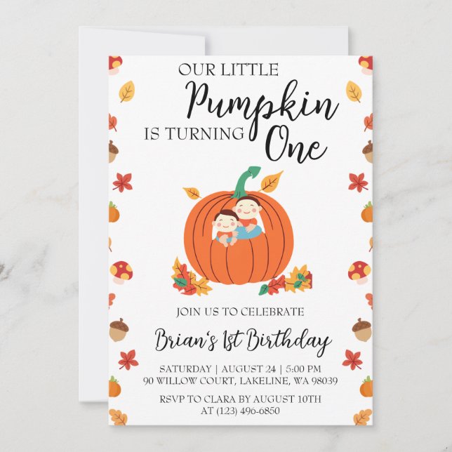 our little pumpkin birthday invitations (Front)
