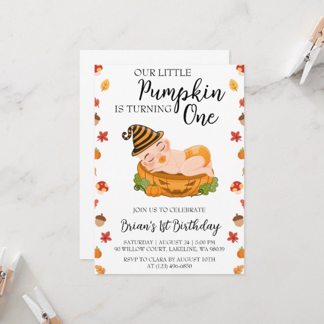 our little pumpkin birthday invitations (Front/Back In Situ)