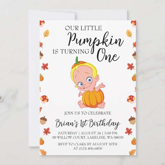 our little pumpkin birthday invitations (Front)