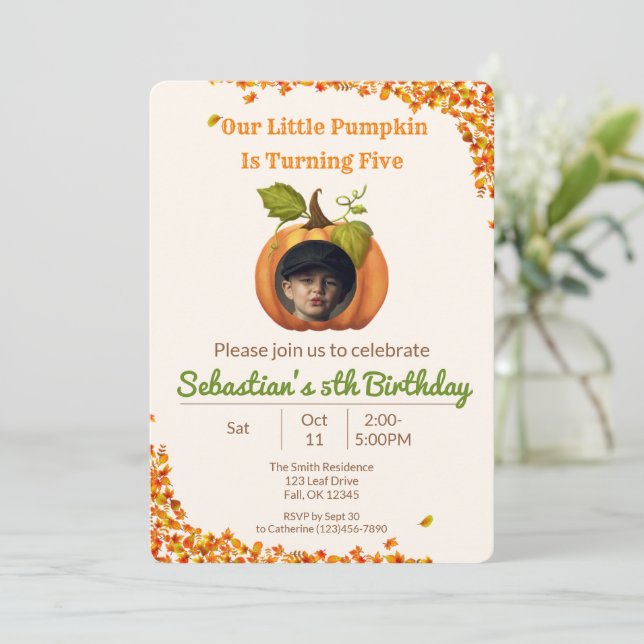 Our Little Pumpkin Birthday Photo Invitation (Standing Front)