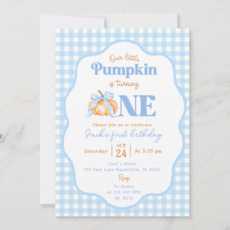 Our Little Pumpkin Blue 1st Birthday Invitation
