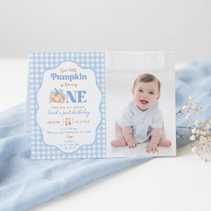 Our Little Pumpkin Blue 1st Birthday Invitation