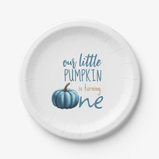 Our Little Pumpkin Blue 1st Birthday  Paper Plate