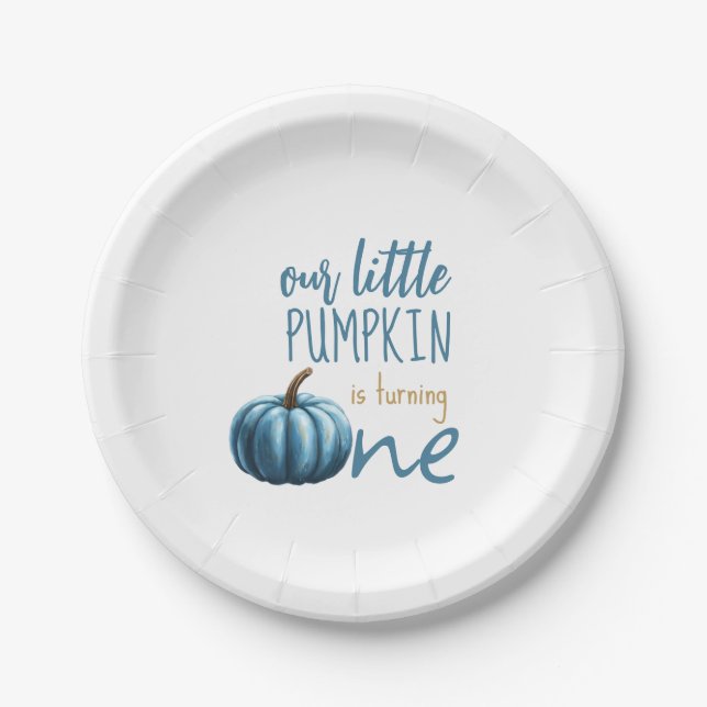 Our Little Pumpkin Blue 1st Birthday  Paper Plate (Front)