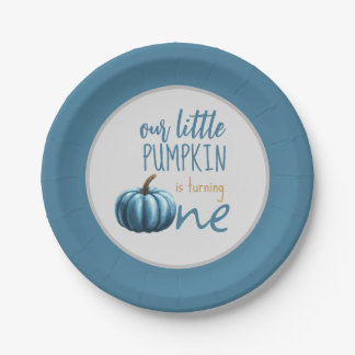 Our Little Pumpkin Blue 1st Birthday  Paper Plate