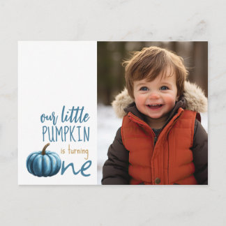 Our Little Pumpkin Blue 1st Birthday Postcard
