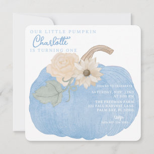 Our Little Pumpkin Blue Fall Birthday Invitation