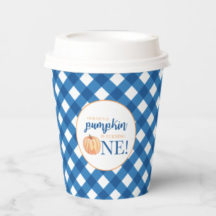 Our Little Pumpkin blue plaid first birthday Paper Paper Cups