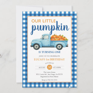 Our Little Pumpkin Blue Truck Fall 1st Birthday Invitation