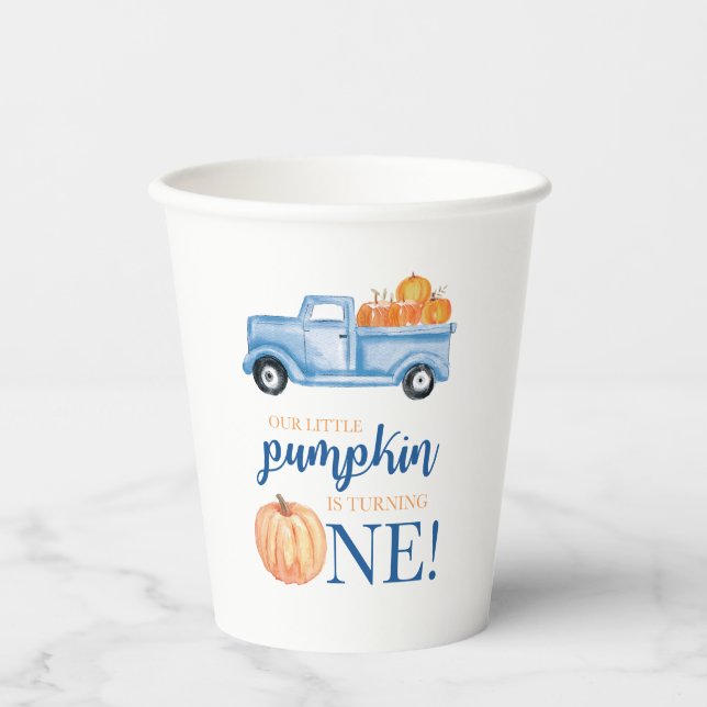 Our Little Pumpkin blue truck first birthday Paper Cups (Front)