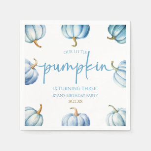 Our Little Pumpkin Blue White Fall Birthday Party Napkin