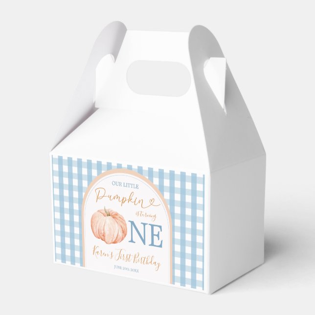 Our Little Pumpkin Boho Blue Gingham 1st Birthday Favour Box (Front Side)