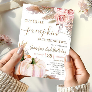 Our Little Pumpkin   Boho Fall Girl 2nd Birthday Invitation