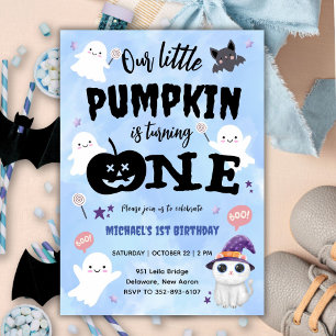 Our Little Pumpkin Boy Halloween 1st Birthday Invitation