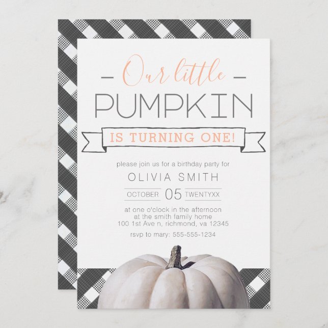 Our Little Pumpkin Buffalo Plaid Fall 1st Birthday Invitation (Front/Back)