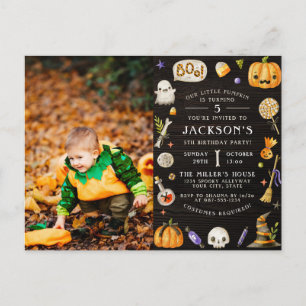 Our Little Pumpkin   Cute Halloween Birthday Photo Invitation Postcard