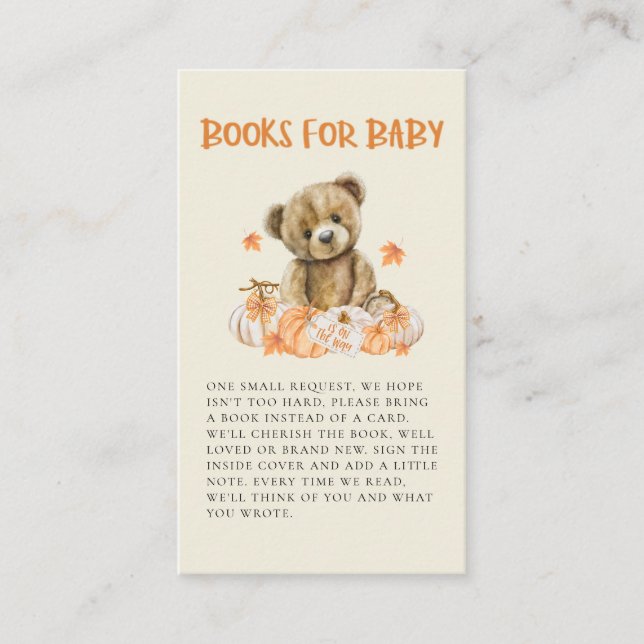 Our Little Pumpkin Cute Teddy Bear Baby Shower  Enclosure Card (Front)