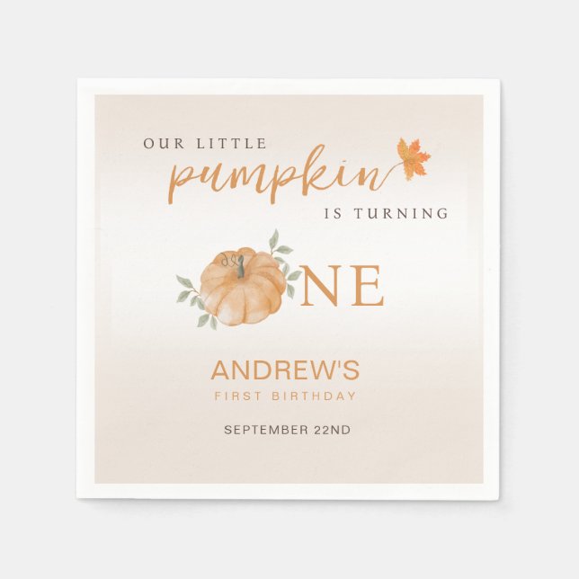 Our Little Pumpkin Fall Autumn 1st Birthday Napkin (Front)