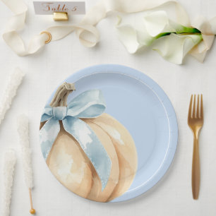 Our Little Pumpkin Fall Baby Shower Blue Baby Boy Paper Plate