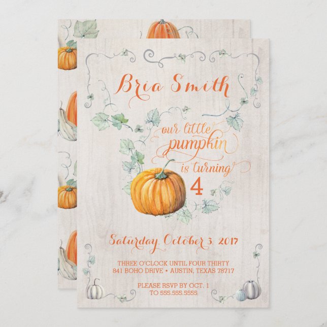 Our Little Pumpkin Fall Birthday Party Invitations (Front/Back)