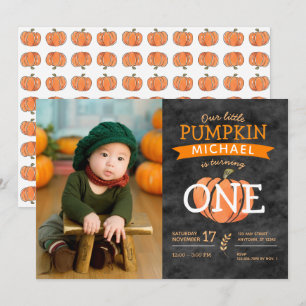 Our Little Pumpkin Fall Birthday Photo Invitation