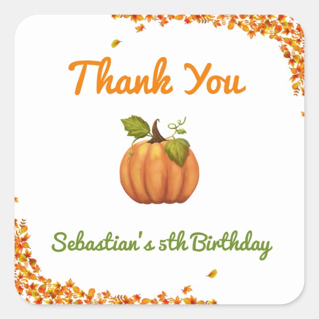 Our Little Pumpkin Fall Birthday Square Sticker (Front)