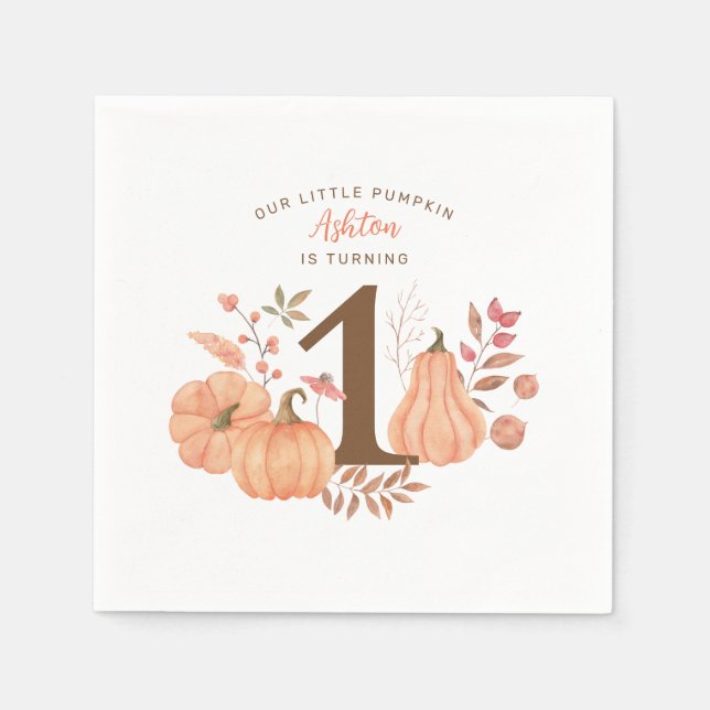 Our Little Pumpkin Fall First Birthday Napkin (Front)