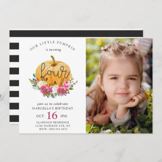 Our Little Pumpkin Fall Floral 4th Birthday Invitation