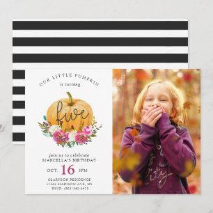 Our Little Pumpkin Fall Floral 5th Birthday Invitation
