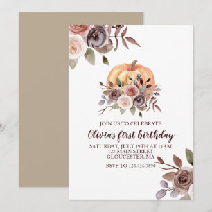 Our Little Pumpkin fall floral first birthday Invitation