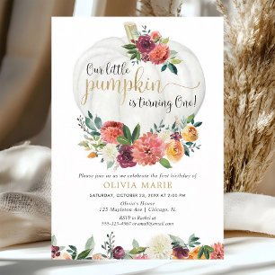 Our Little Pumpkin Fall Floral Girl 1st Birthday Invitation