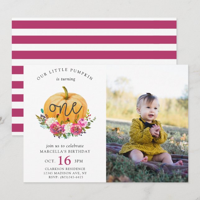 Our Little Pumpkin Fall Floral Invitation (Front/Back)