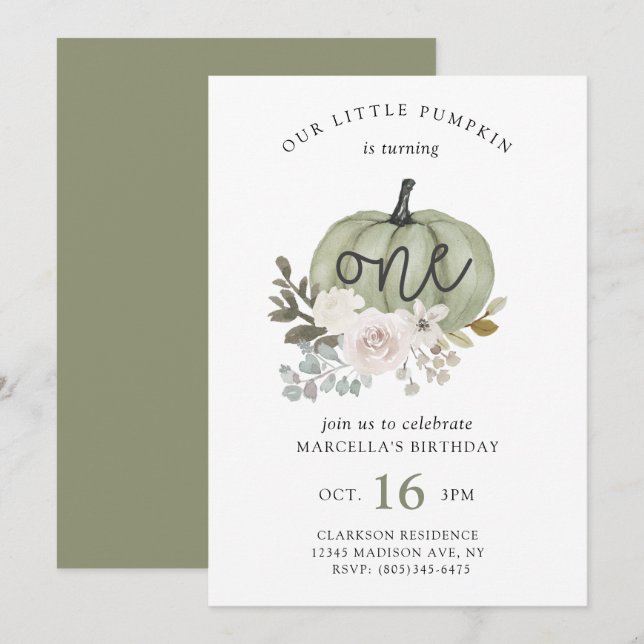 Our Little Pumpkin Fall Floral Invitation (Front/Back)