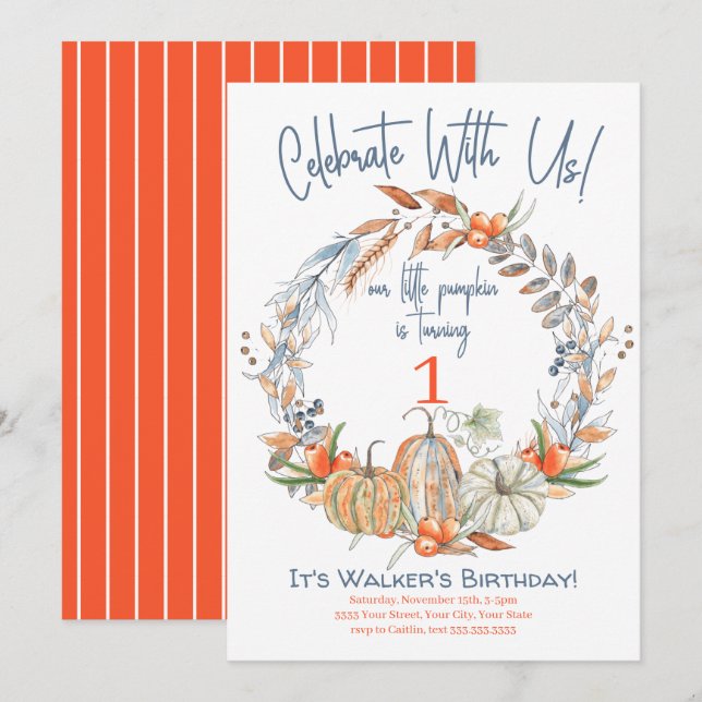 Our Little Pumpkin First Birthday Invitation (Front/Back)