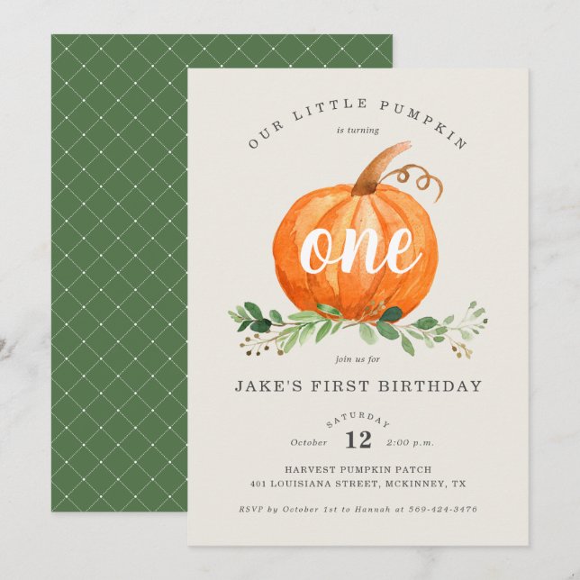 Our Little Pumpkin First Birthday Invitation (Front/Back)