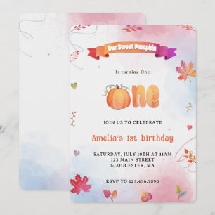 Our Little Pumpkin First Birthday Watercolor Invitation