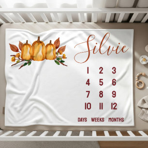 Our Little Pumpkin, Floral Baby Milestone Sherpa Blanket
